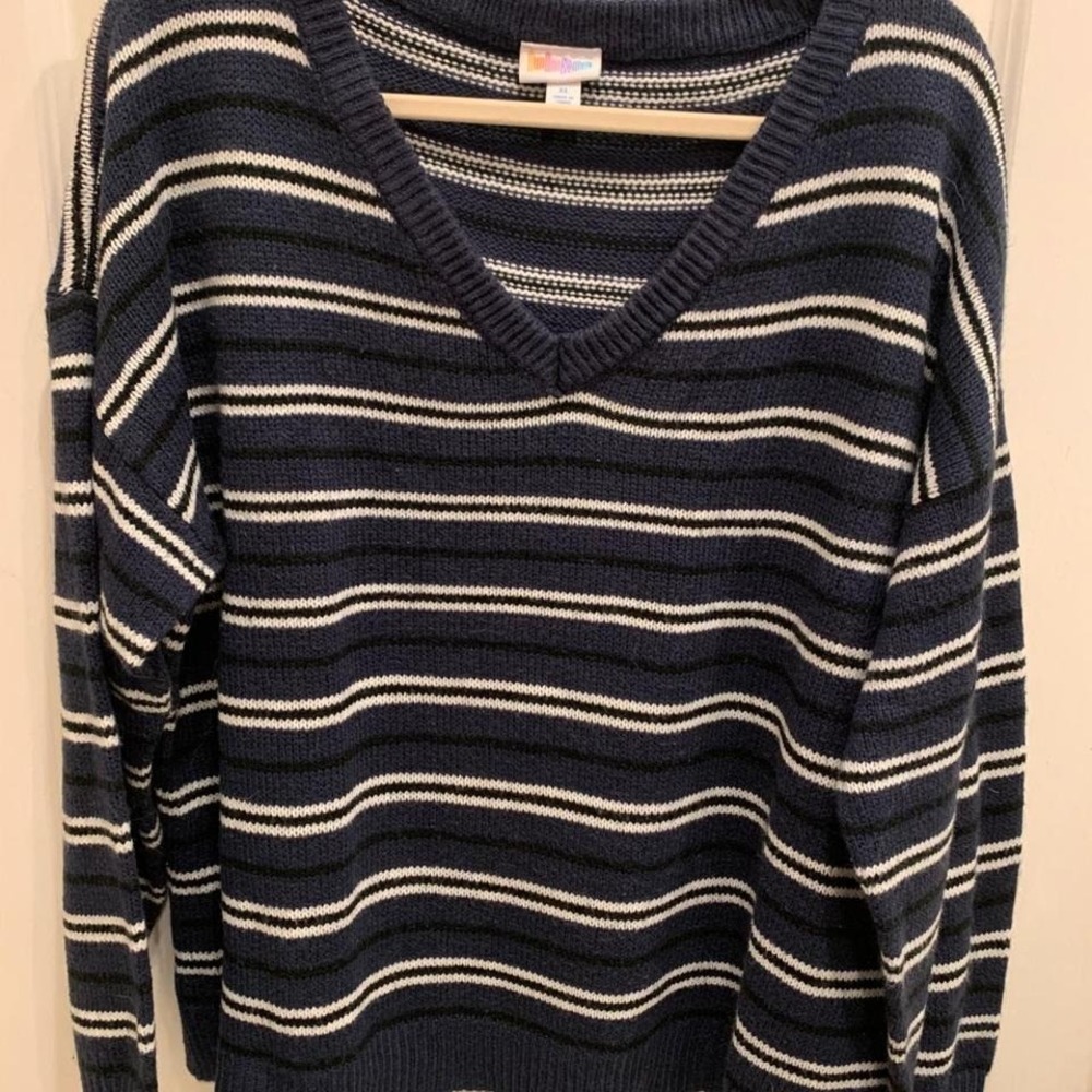 LulaRoe Womens Navy Blue and White Striped Sweater Sz XL